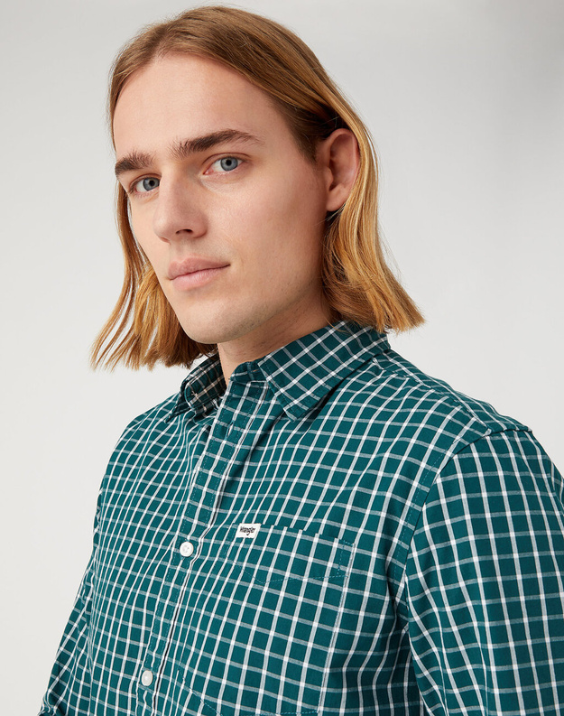 WRANGLER 1 POCKET SHIRT MĘSKA KOSZULA Z DŁUGIM RĘKAWEM W KRATĘ KRATA DEEP TEAL W5A24MG03