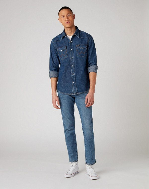 MĘSKA KOSZULA JEANSOWA WRANGLER 27MW ICON SHIRT GOOD VIBES W5MS1W13V 112130239