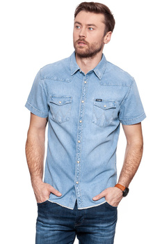 KOSZULA JEANSOWA MĘSKA WRANGLER SS FESTIVAL SHIRT ACID BLEACH W5A08LW3E 112129930