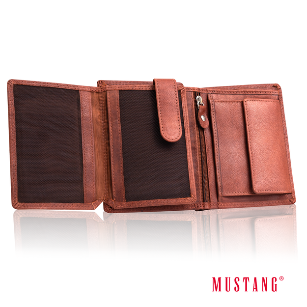 MUSTANG Denimo Wallet Side Opening SKÓRZANY PORTFEL POJEMNY NA KARTY PREMIUM