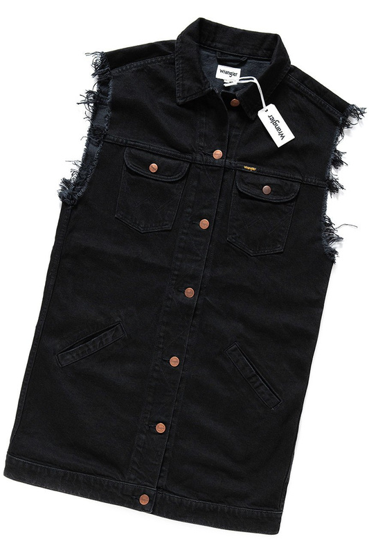 DAMSKA BEZRĘKAWNIK JEANSOWY WRANGLER LONG VEST BLACK W418RJ24Q 112128797