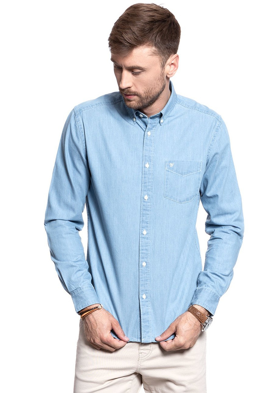 KOSZULA JEANSOWA MĘSKA WRANGLER L/S 1PKT BUTTON-DOWN LIGHT INDIGO W58838S4E 112129622