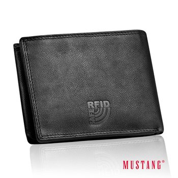 MUSTANG DENIMO WALLET MĘSKI PORTFEL SKÓRZANY POJEMNY KARTY BLACK