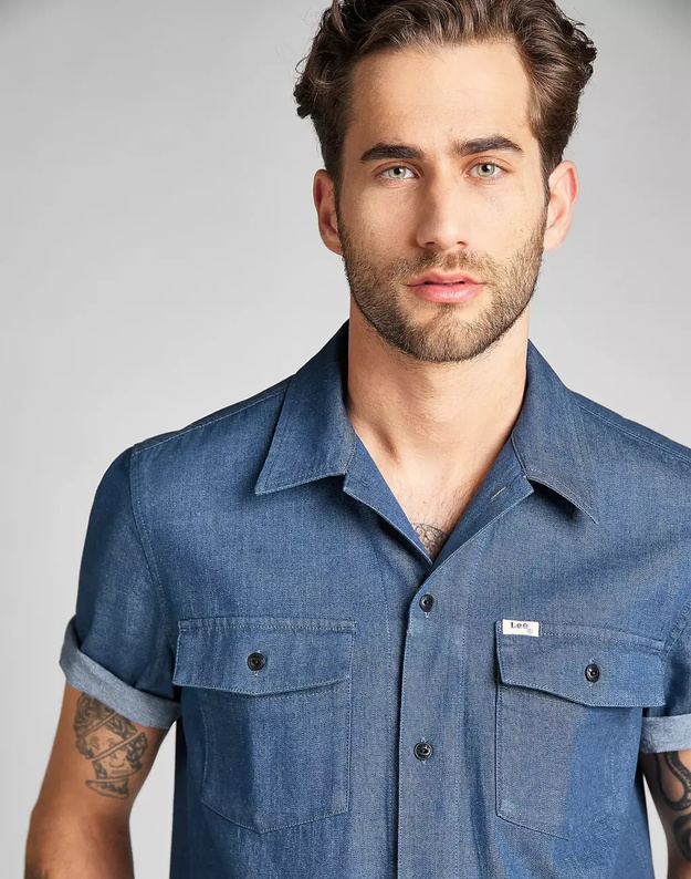 LEE SS SERVICE SHIRT MĘSKA KOSZULA JEANSOWA WASHED BLUE L93GMS36 112124160