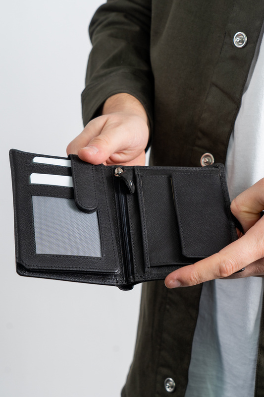 MUSTANG DENIMO WALLET MĘSKI PORTFEL SKÓRZANY POJEMNY KARTY BLACK