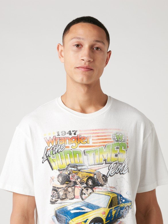 MĘSKI T-SHIRT WRANGLER SS CAR TEE OFF WHITE W7APGF737 112131356