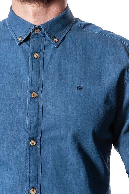 WRANGLER L/S BUTTON-DOWN SHIR MID INDIGO W57651H8E