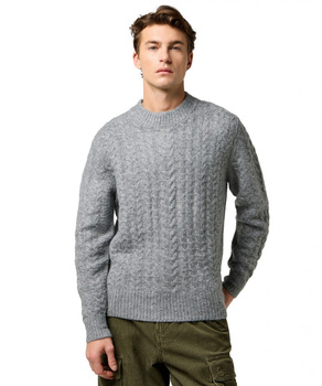 MESKI SWETER  WRANGLER CABLE KNIT SWEATER GREY HEATHER 112371666