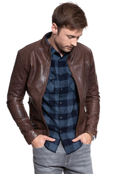 KURTKA SKÓRZANA WRANGLER WESTERN BIKER CHOCOLATE BROWN W4762ZAVM 112129047