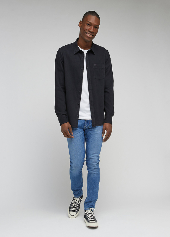 LEE BUTTON DOWN MĘSKA KOSZULA Z DŁUGIM RĘKAWEM  LOGO BLACK L880UX01