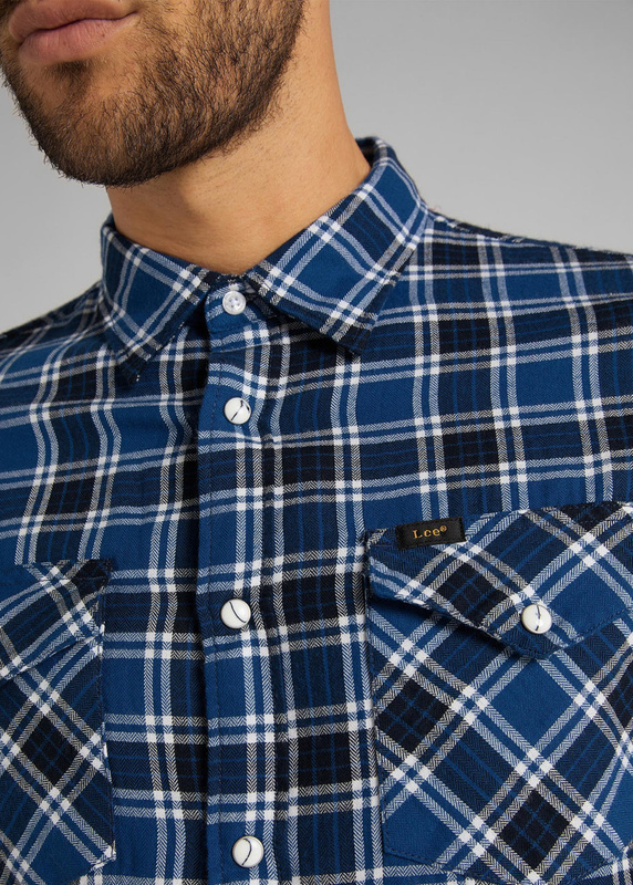 MĘSKA KOSZULA W KRATĘ LEE CLEAN WESTERN SHIRT WASHED BLUE L644RHLR 112115619