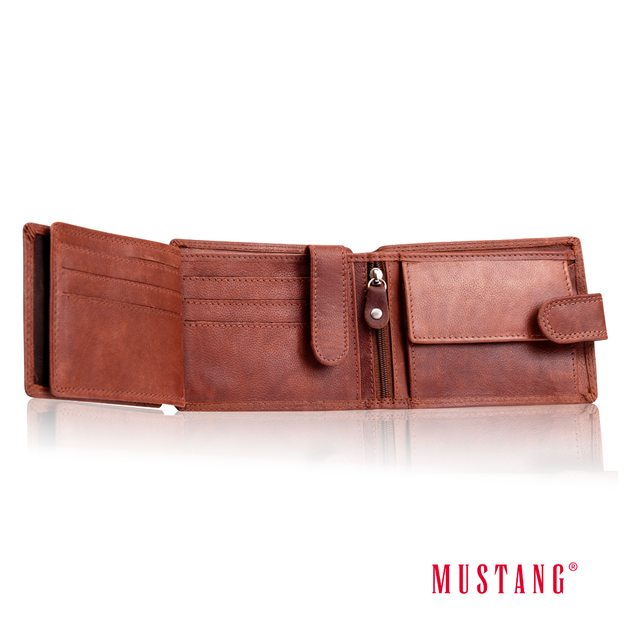 MUSTANG Denimo Wallet Side Opening With Button SKÓRZANY PORTFEL POJEMNY NA KARTY PREMIUM RFID