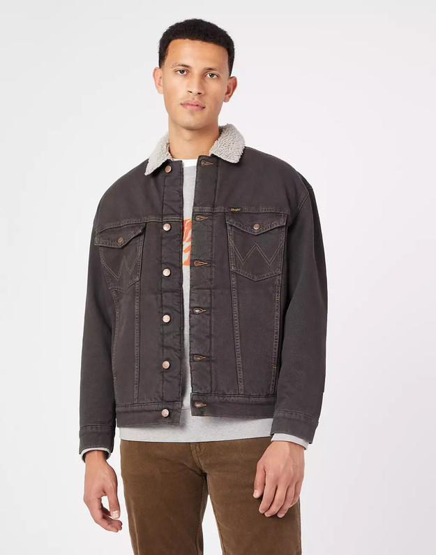 WRANGLER ANTI FIT JACKET MĘSKA KURTKA SHERPA JEANSOWA BLACK CLAY W4416915C 112324493