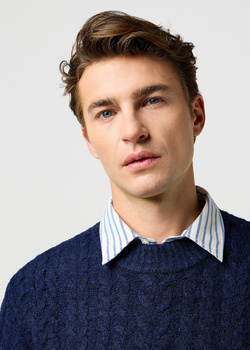 MESKI SWETER  WRANGLER CABLE KNIT SWEATER DENIM HEATHER 112371654