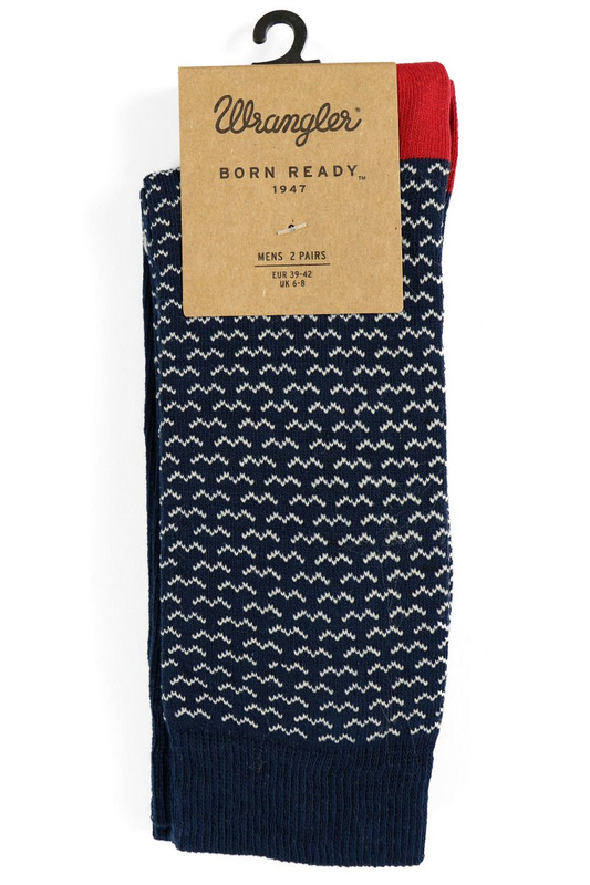 WRANGLER SKARPETY MĘSKIE 2 PARY DWUPAK NAVY/RED GEOMETRIC