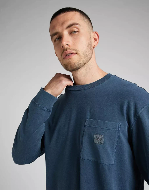 LEE LS CORE LOOSE TEE MĘSKI LONGSLEEVE KOSZULKA Z DŁUGIM RĘKAWEM LOGO MARINE L69RCO54 112322560