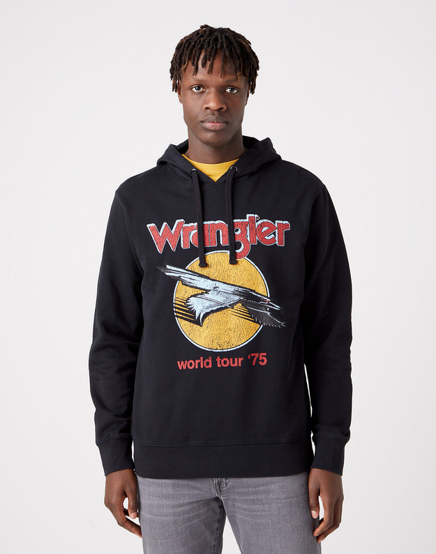 WRANGLER EAGLE HOODIE MĘSKA BLUZA Z KAPTUREM LOGO NADRUK FADED BLACK W669ILXV6 112321162