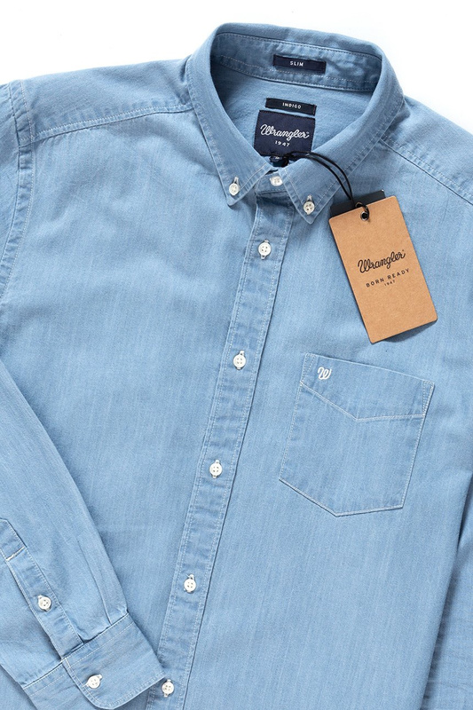 KOSZULA JEANSOWA MĘSKA WRANGLER L/S 1PKT BUTTON-DOWN LIGHT INDIGO W58838S4E 112129622