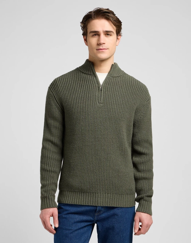 MESKI SWETER  LEE CLEAN HALF ZIP KNIT OLIVE GRAY 112370539