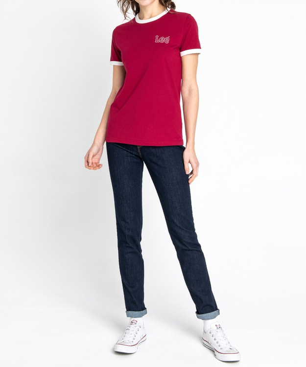 LEE RINGER TEE SS DAMSKI T-SHIRT KOSZULKA Z KRÓTKIM RĘKAWEM LOGO FADED RED L44UFELE 112110017