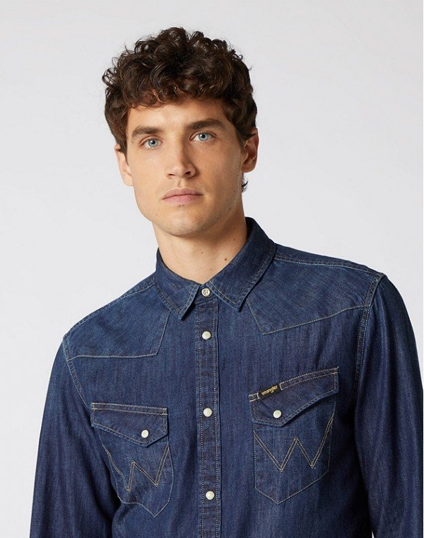 MĘSKA KOSZULA JEANSOWA WRANGLER WESTERN DENIM SHIRT DARK INDIGO W5974O71E 112129866
