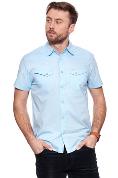 KOSZULA MĘSKA KRÓTKI RĘKAW WRANGLER SS WESTERN SHIRT CHAMBRAY BLUE W58736SUV 112129541