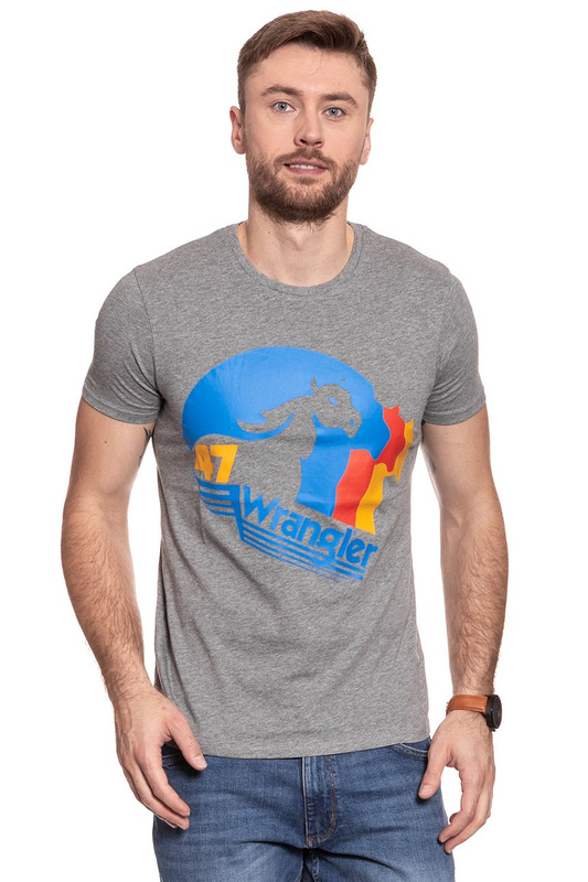 KOSZULKA WRANGLER HORSE LOGO TEE GREY MARL W7B72FKVB 112131539
