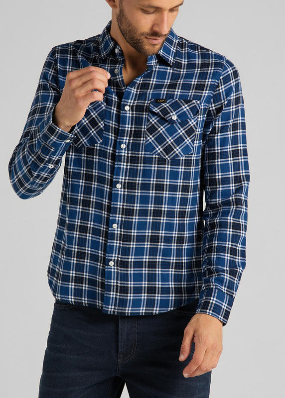 MĘSKA KOSZULA W KRATĘ LEE CLEAN WESTERN SHIRT WASHED BLUE L644RHLR 112115619