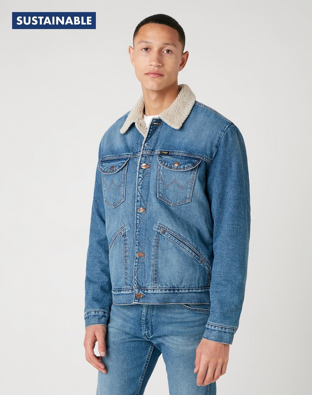 WRANGLER 124MJ SHERPA MĘSKA KURTKA JEANSOWA LOGO 3 YEARS W4MSUG10K 112129150