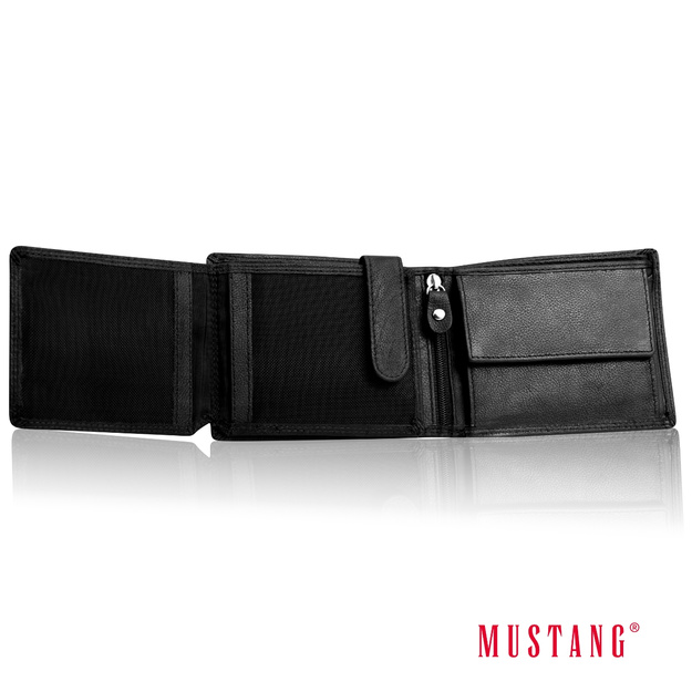 MUSTANG DENIMO WALLET MĘSKI PORTFEL SKÓRZANY POJEMNY KARTY BLACK