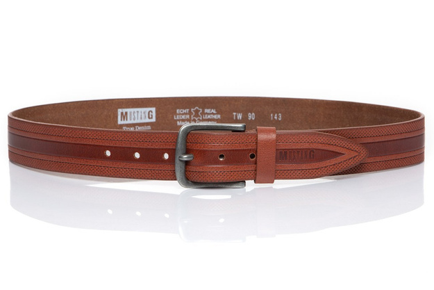 ZESTAW PREZENTOWY MUSTANG - SKÓRZANY PORTFEL I PASEK MĘSKI BROWN