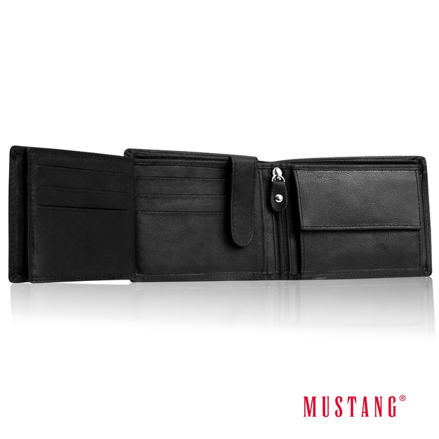 MUSTANG DENIMO WALLET MĘSKI PORTFEL SKÓRZANY POJEMNY KARTY BLACK