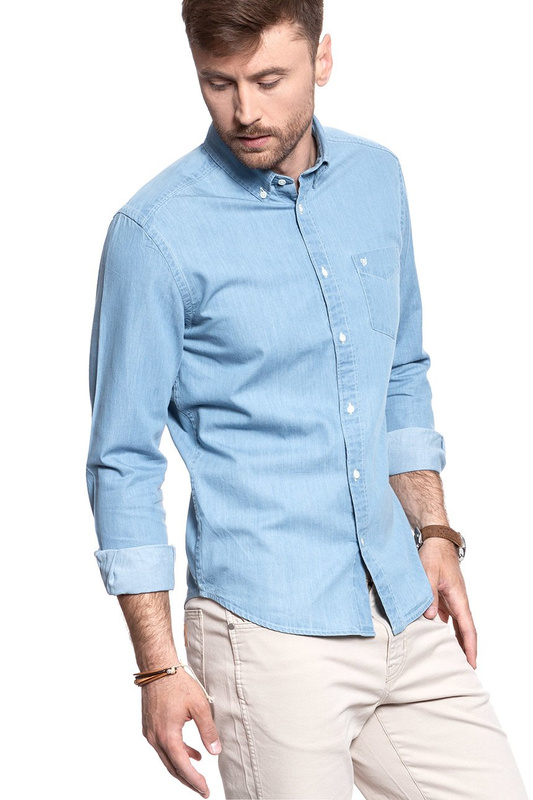 KOSZULA JEANSOWA MĘSKA WRANGLER L/S 1PKT BUTTON-DOWN LIGHT INDIGO W58838S4E 112129622