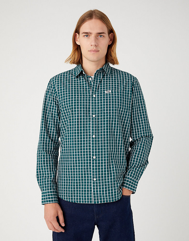 WRANGLER 1 POCKET SHIRT MĘSKA KOSZULA Z DŁUGIM RĘKAWEM W KRATĘ KRATA DEEP TEAL W5A24MG03