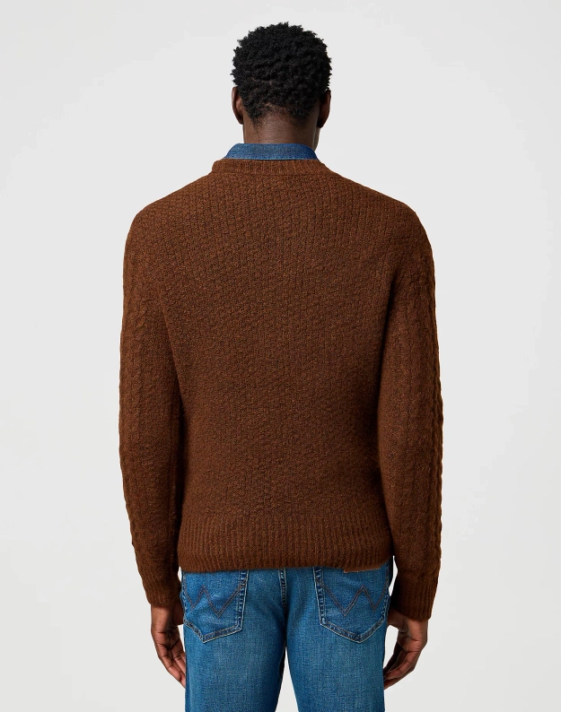 MESKI SWETER  WRANGLER CABLE KNIT SWEATER MAHOGANY HEATHER 112371665