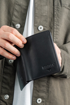 MUSTANG DENIMO HIGH WALLET MĘSKI PORTFEL SKÓRZANY NA KARTY POJEMNY BLACK RFID