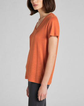LEE V NECK TEE DAMSKI T-SHIRT KOSZULKA LOGO DESERT ORANGE L41JENOB 112140033