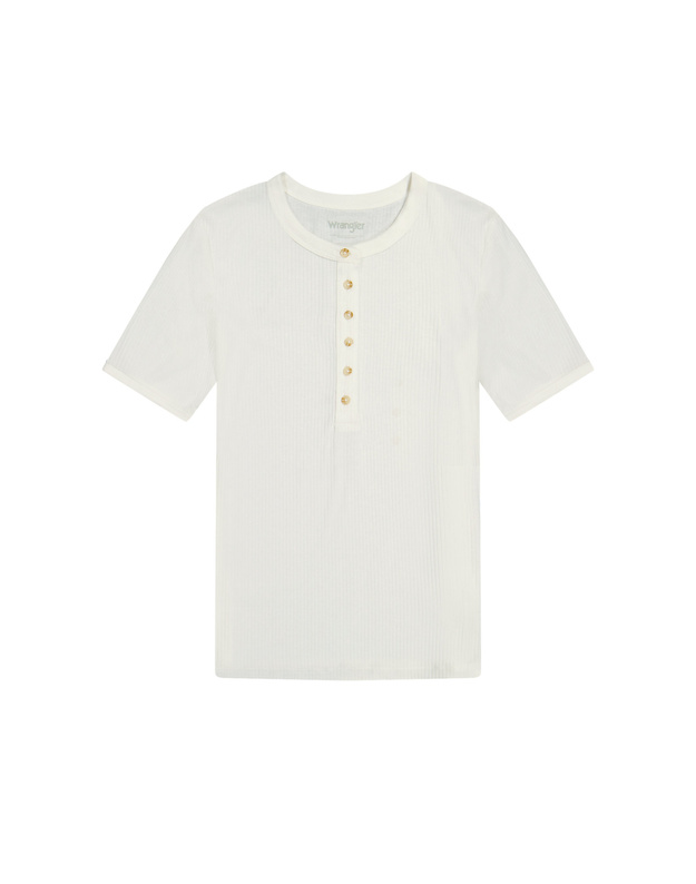 DAMSKA KOSZULKA WRANGLER FEMME KNIT HENLEY WORN WHITE 112370743