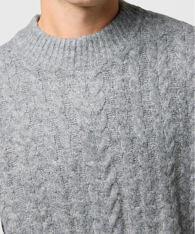 MESKI SWETER  WRANGLER CABLE KNIT SWEATER GREY HEATHER 112371666