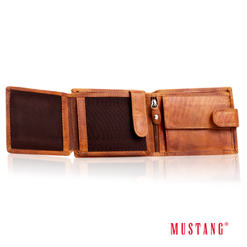 MUSTANG Denimo Wallet Side Opening With Button SKÓRZANY PORTFEL POJEMNY MA KARTY PREMIUM RFID