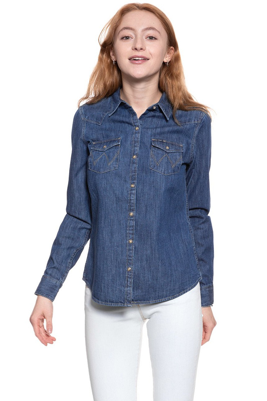 KOSZULA JEANSOWA DAMSKA WRANGLER L/S WESTERN SHIRT MID INDIGO W5045O68E 112129261