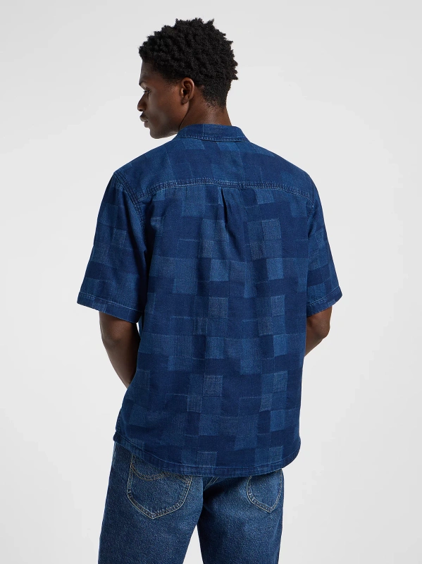 MESKA KOSZULA LEE POPOVER SHIRT SS INDIGO PATCHWORK DOBBY 112364121