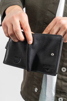 MUSTANG DENIMO WALLET MĘSKI PORTFEL SKÓRZANY POJEMNY KARTY BLACK