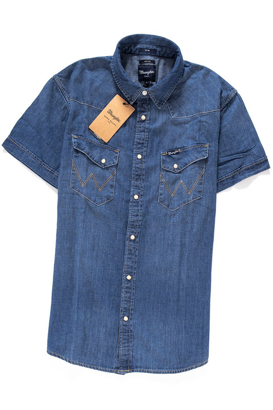 WRANGLER S/S WESTERN SHIRT MĘSKA KOSZULA JEANSOWA KRÓTKI RĘKAW MID INDIGO W5853CP8E