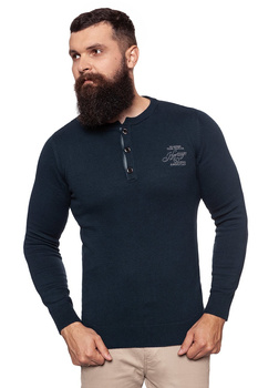 MĘSKI SWETER TOM TAILOR HENLEY WITH RIB DETAILS KNITTED NAVY 3018989.00.10 COL. 6800