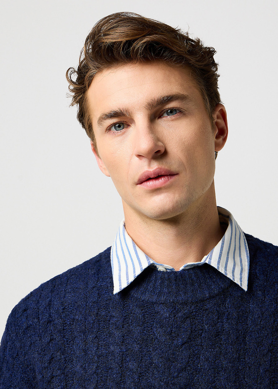 MESKI SWETER  WRANGLER CABLE KNIT SWEATER DENIM HEATHER 112371654