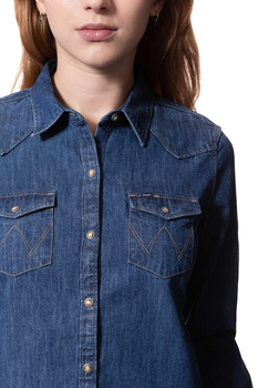 KOSZULA JEANSOWA DAMSKA WRANGLER L/S WESTERN SHIRT MID INDIGO W5045O68E 112129261
