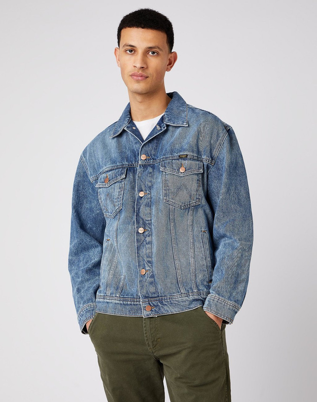 MĘSKA KURTKA JEANSOWA WRANGLER ANTI FIT JACKET STONE EROSION W459SF667 112141345