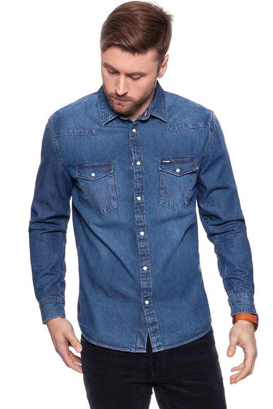 KOSZULA JEANSOWA MĘSKA WRANGLER WESTERN DENIM SHIRT MID STONE W5973LWZ4 112129837