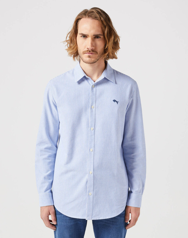 WRANGLER LS SHIRT MĘSKA KOSZULA W PASKI Z DŁUGIM RĘKAWEM BLUE STRIPE 112352839 W592016817
